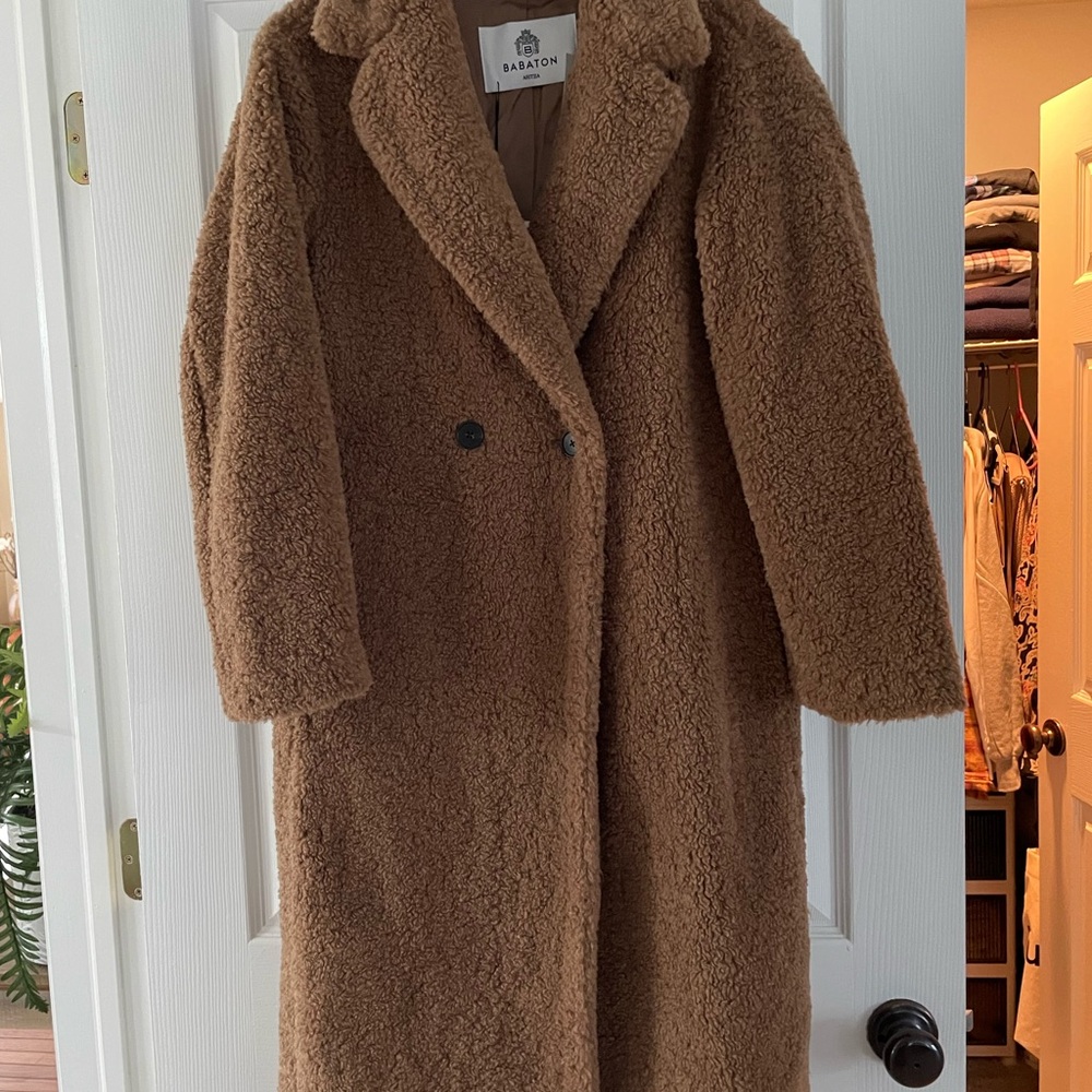 Aritzia Babaton Women's Faux Shearling Double-Breasted Coat - Brown - Picture 2 of 6